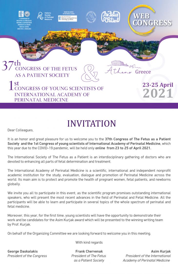 Preliminary Program | 37th Congress of The Fetus as a Patient Society &amp; 1st Congress of young scientists of International Academy of Perinatal Medicine | 23-25/4/21